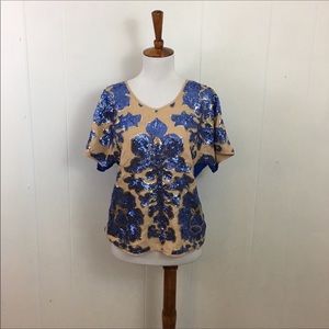 Tracy Reese Floral Sequins Short Sleeve Top